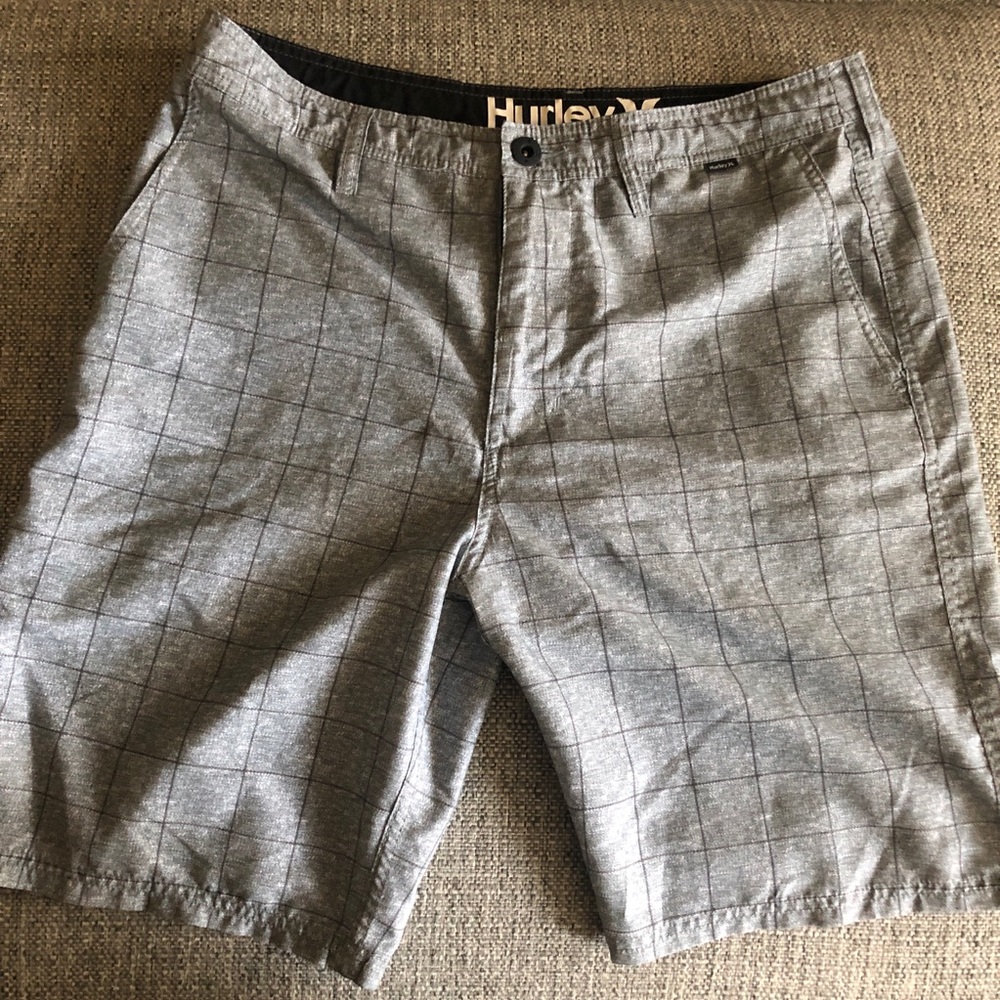 Hurley Gray Plaid Check Surfer Swim Board Shorts M